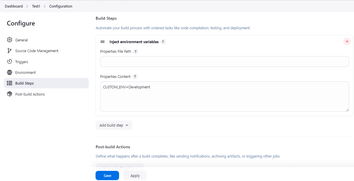 Configuring Per Job variable Through Jenkins UI