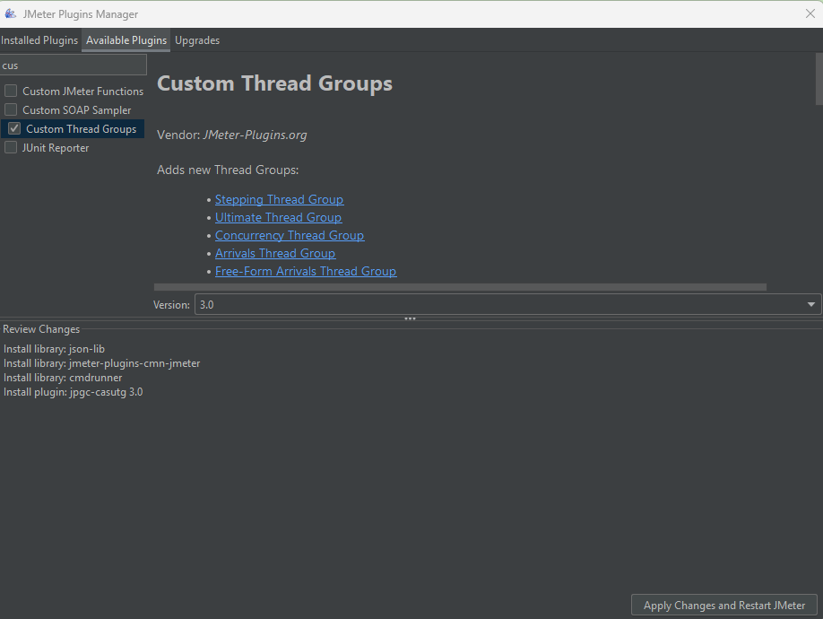 Installing Custom Thread Groups plugin JM12