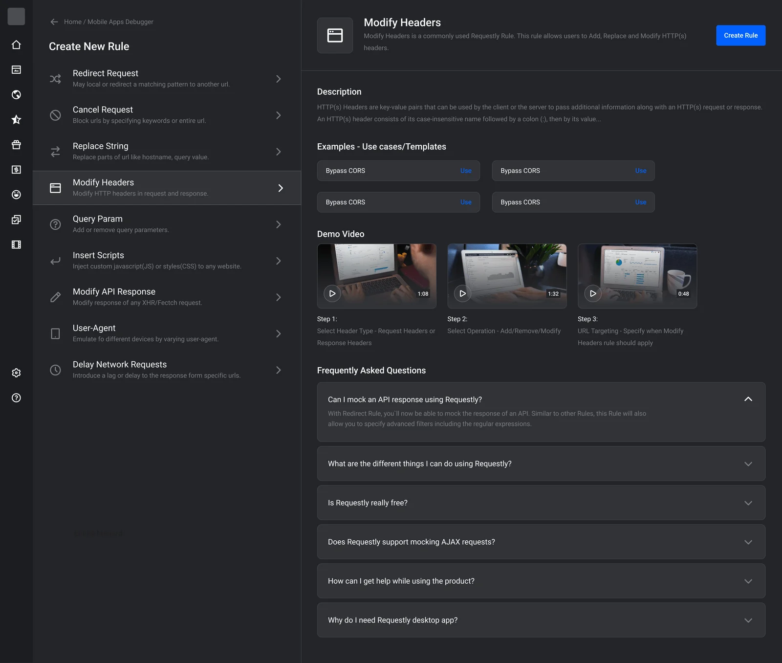 Requestly Modify Header Rule