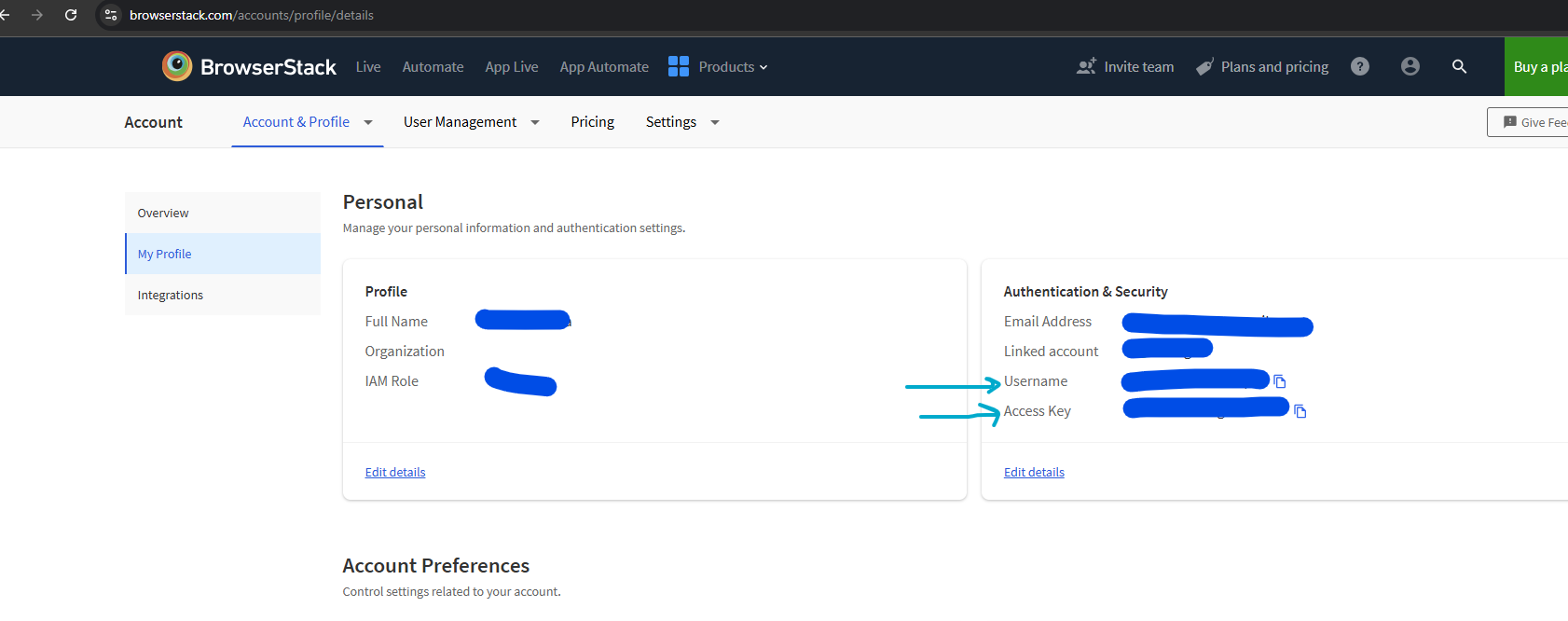Set BrowserStack credentials