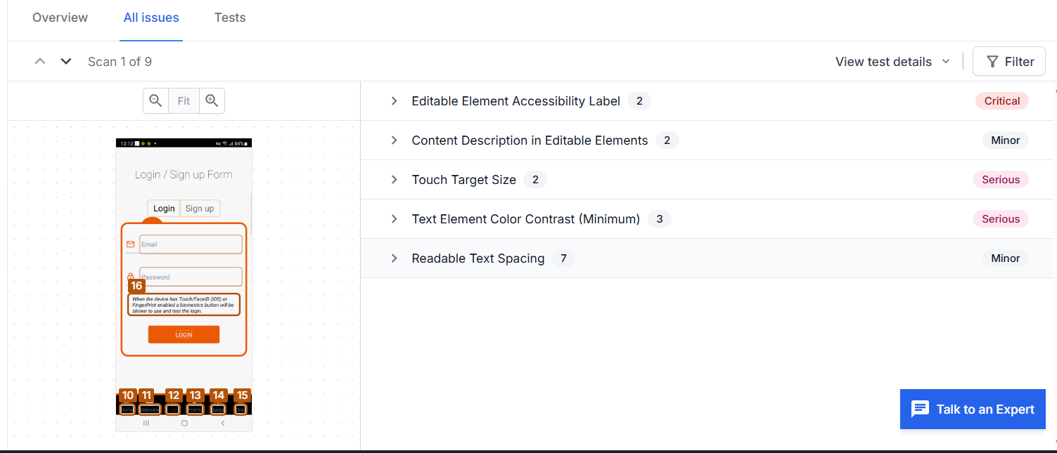 Summary of BrowserStack App Accessibility Testing Report