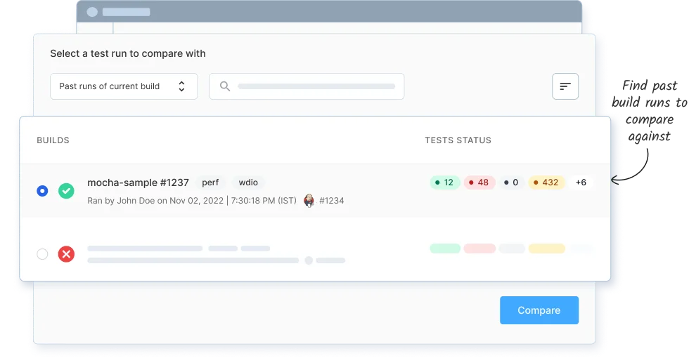 Compare individual build runs on demand