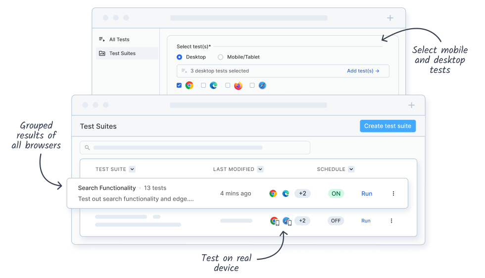 Cross-browser testing on desktop & mobile
