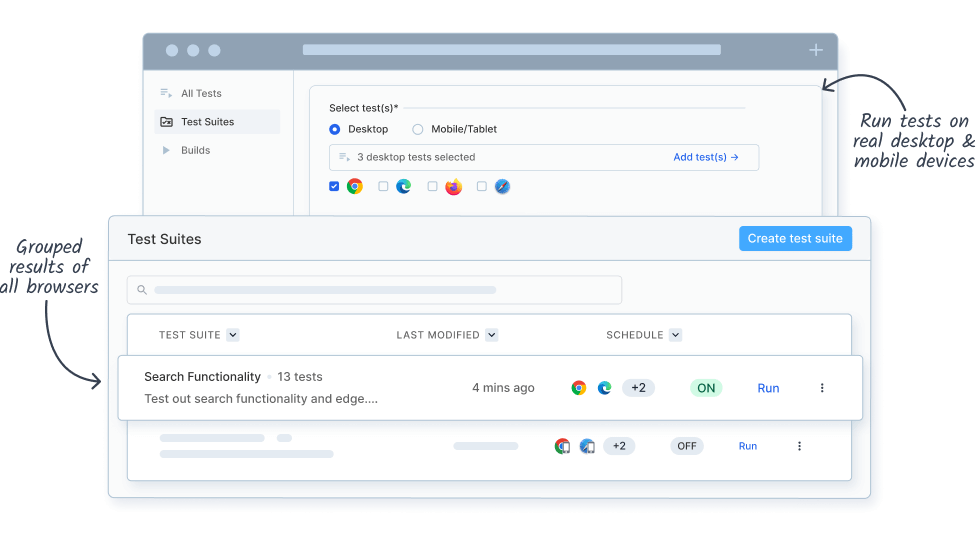 Cross-browser testing on desktop & mobile