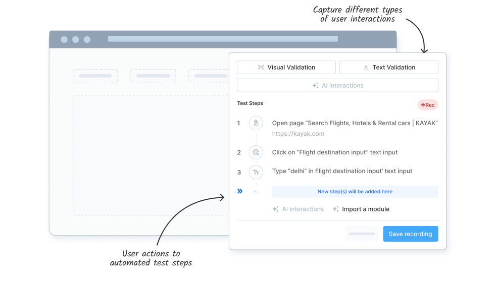 Author tests instantly by recording actions